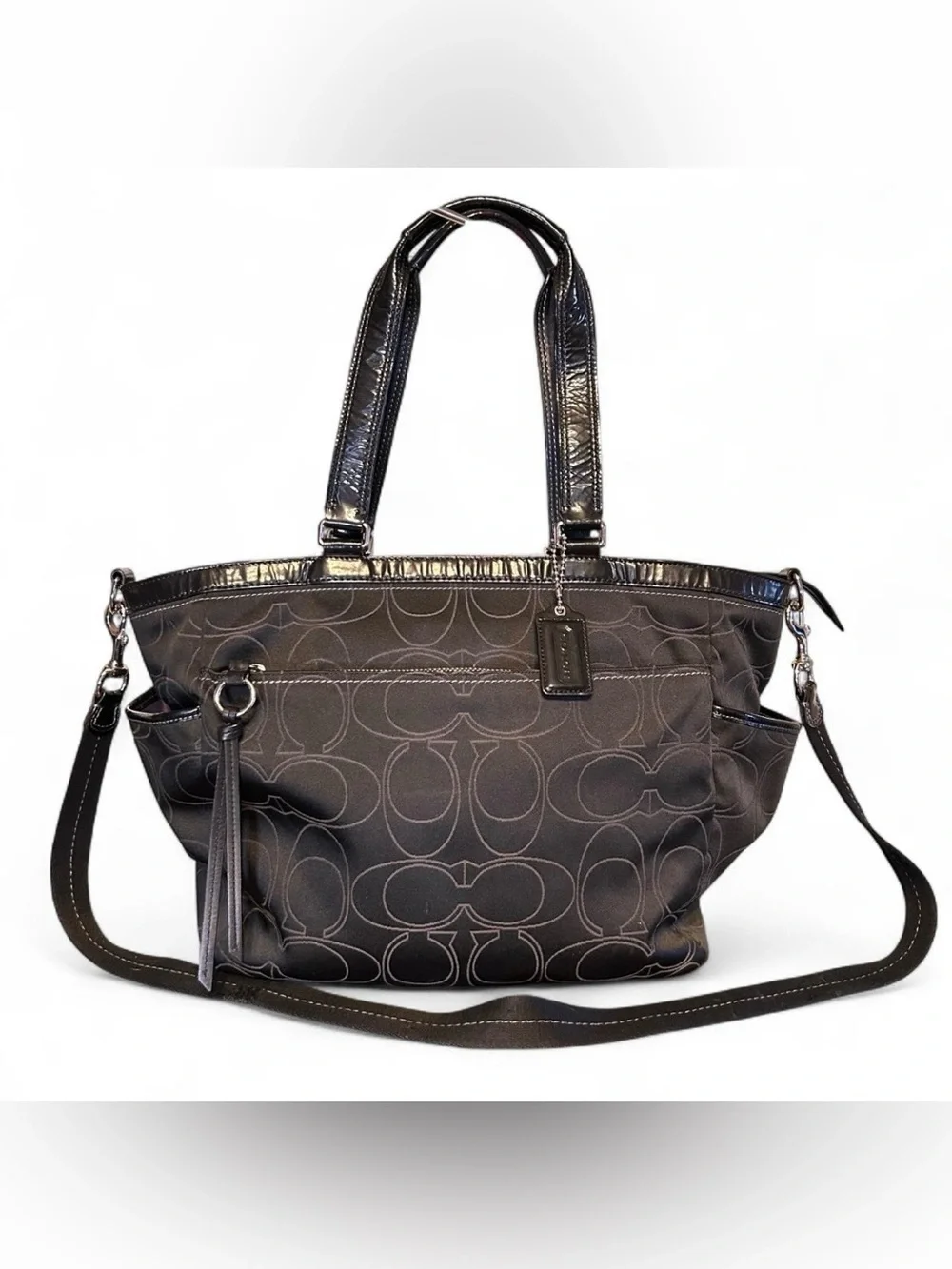 Coach signature black diaper bag baby tote crossbody changing pad F15993